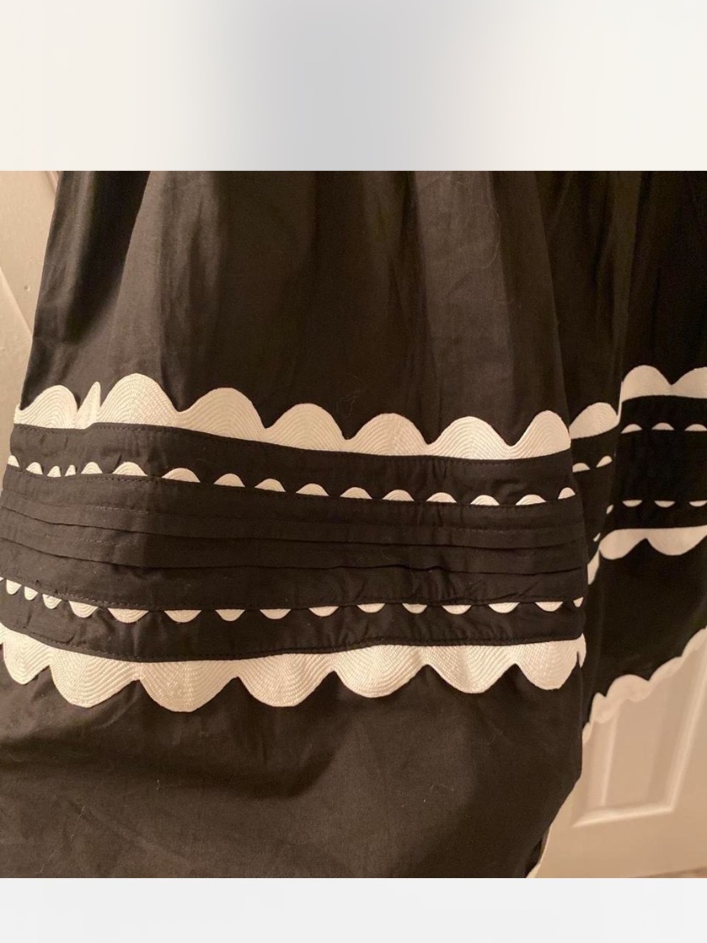 &merci Black Puff Sleeve Tiered Mini Dress with White Trim - Picture 5 of 8